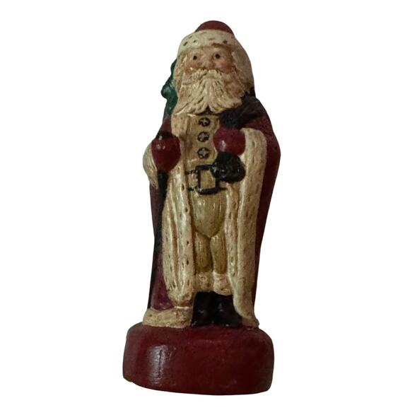 VTG Santa Claus Folk Art Christmas Painted Resin Figurine Group 1993 Holiday - Picture 2 of 8